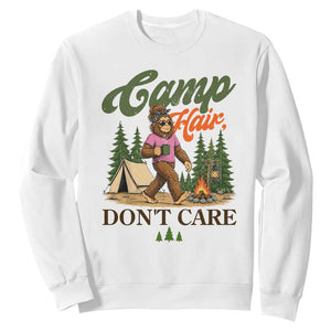 Vintage Funny Girly Bigfoot Camper Sweatshirt Camp Hair Don't Care Sasquatch Camping Outdoor Adventure