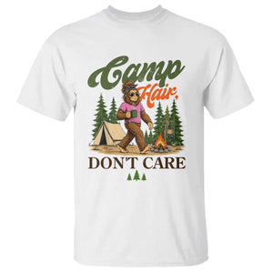 Vintage Funny Girly Bigfoot Camper T Shirt Camp Hair Don't Care Sasquatch Camping Outdoor Adventure