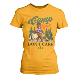 Vintage Funny Girly Bigfoot Camper T Shirt For Women Camp Hair Don't Care Sasquatch Camping Outdoor Adventure