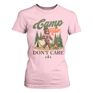 Vintage Funny Girly Bigfoot Camper T Shirt For Women Camp Hair Don't Care Sasquatch Camping Outdoor Adventure