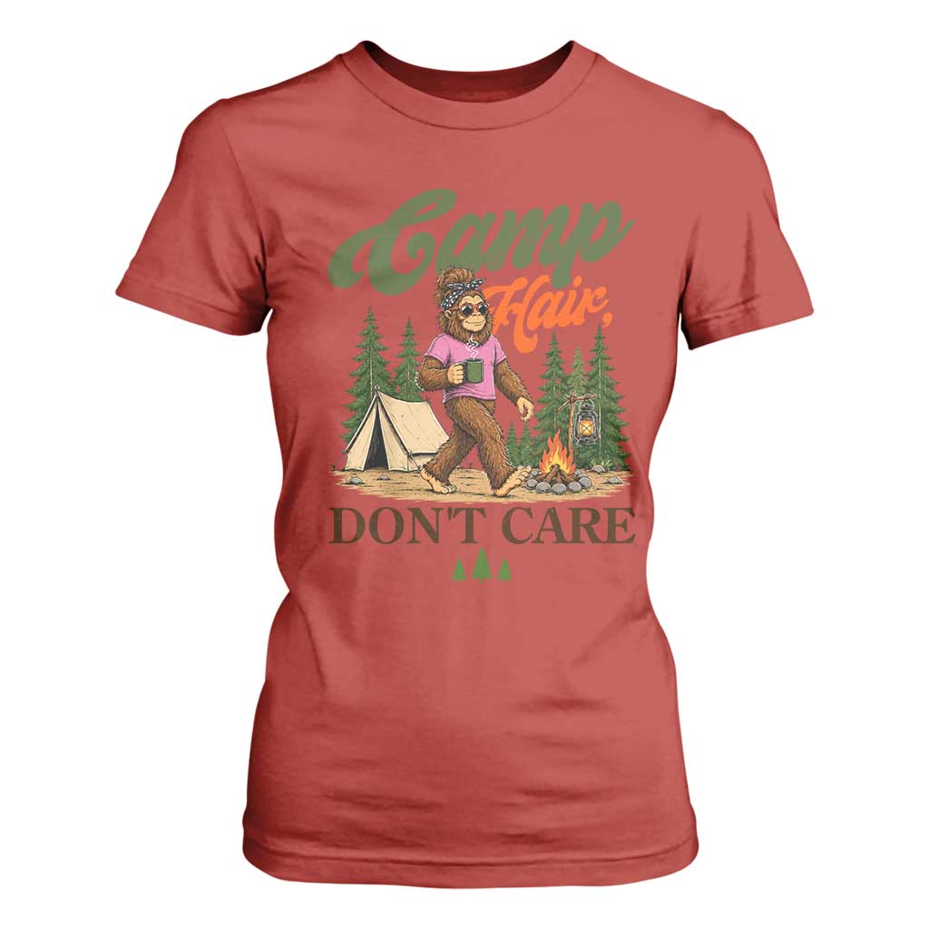 Vintage Funny Girly Bigfoot Camper T Shirt For Women Camp Hair Don't Care Sasquatch Camping Outdoor Adventure
