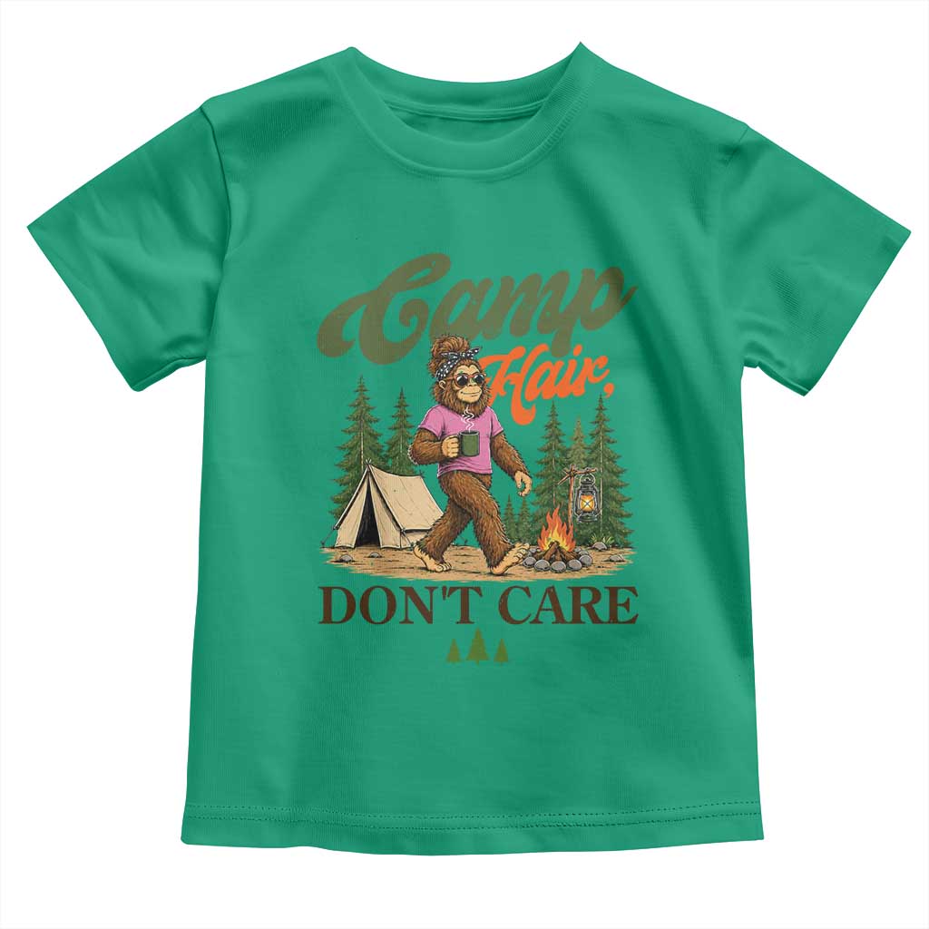 Vintage Funny Girly Bigfoot Camper Toddler T Shirt Camp Hair Don't Care Sasquatch Camping Outdoor Adventure