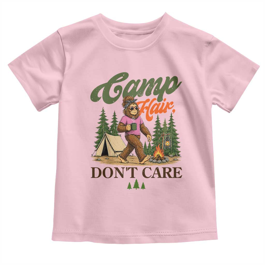Vintage Funny Girly Bigfoot Camper Toddler T Shirt Camp Hair Don't Care Sasquatch Camping Outdoor Adventure