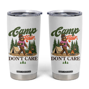 Vintage Funny Girly Bigfoot Camper Tumbler Cup Camp Hair Don't Care Sasquatch Camping Outdoor Adventure