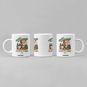 Vintage Funny Girly Bigfoot Camper Coffee Mug Camp Hair Don't Care Sasquatch Camping Outdoor Adventure