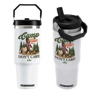 Vintage Funny Girly Bigfoot Camper Flip Straw Tumbler Camp Hair Don't Care Sasquatch Camping Outdoor Adventure