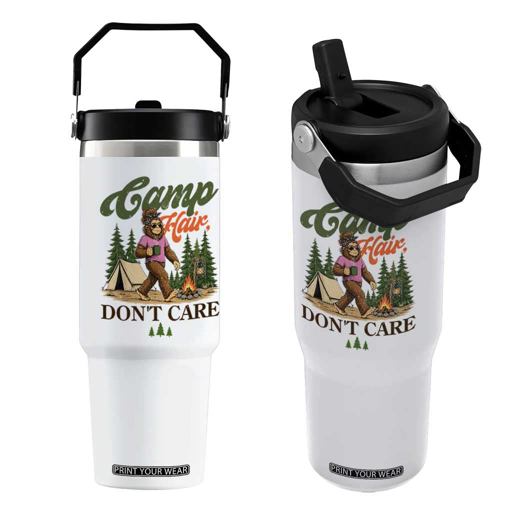 Vintage Funny Girly Bigfoot Camper Flip Straw Tumbler Camp Hair Don't Care Sasquatch Camping Outdoor Adventure TS02 One Size: 30 oz White Print Your Wear