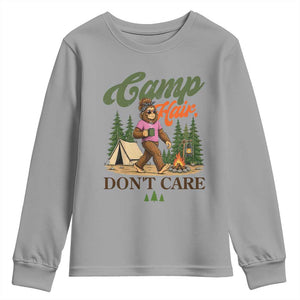 Vintage Funny Girly Bigfoot Camper Youth Sweatshirt Camp Hair Don't Care Sasquatch Camping Outdoor Adventure