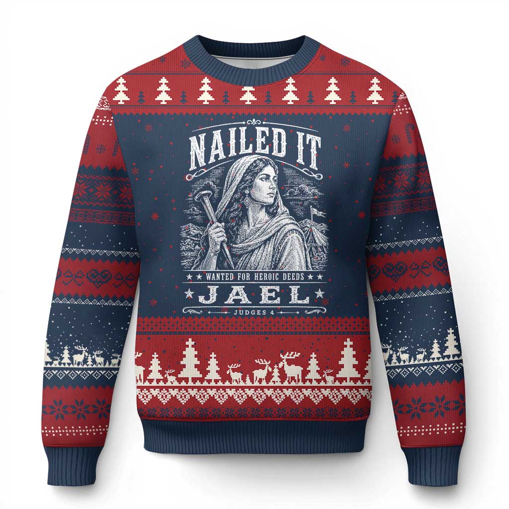 Nailed It Jael Judges 4 Old Testament Ugly Christmas Sweater Funny Biblical Woodcut Christian Faith