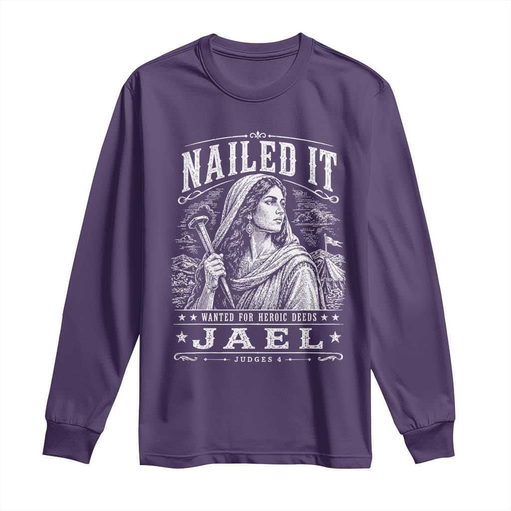 Nailed It Jael Judges 4 Old Testament Long Sleeve Shirt Funny Biblical Woodcut Christian Faith