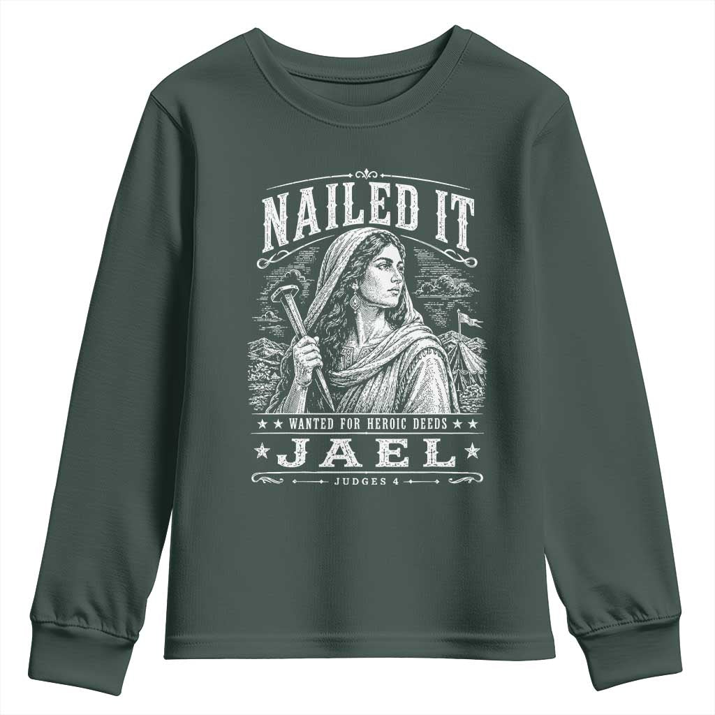 Nailed It Jael Judges 4 Old Testament Youth Sweatshirt Funny Biblical Woodcut Christian Faith