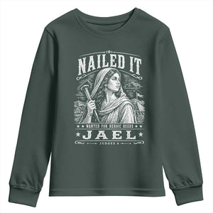 Nailed It Jael Judges 4 Old Testament Youth Sweatshirt Funny Biblical Woodcut Christian Faith