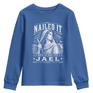 Nailed It Jael Judges 4 Old Testament Youth Sweatshirt Funny Biblical Woodcut Christian Faith