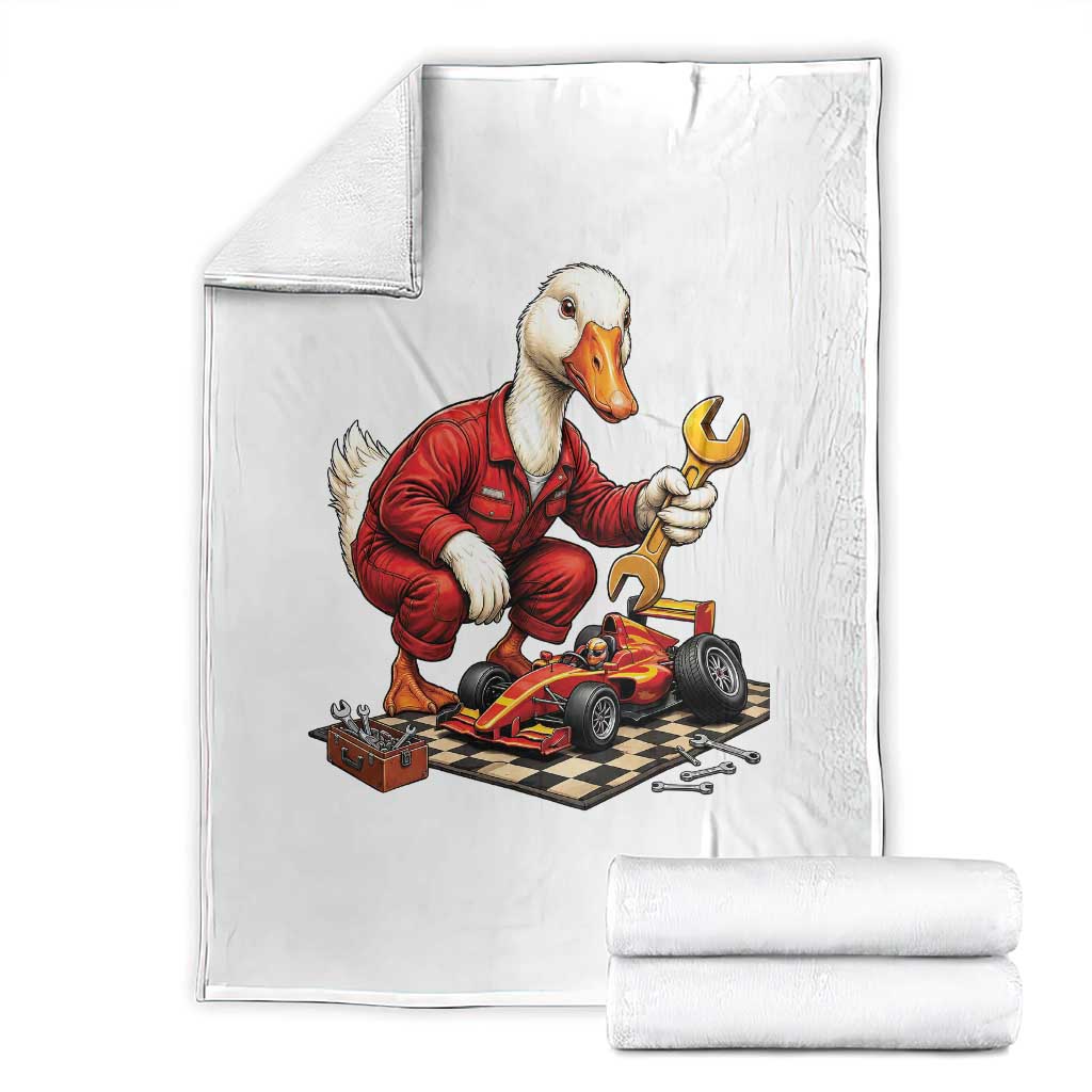 Funny Duck Mechanic Race Car Pit Crew Throw Blanket Motorsports Enthusiast Auto Repair TS02 White Print Your Wear