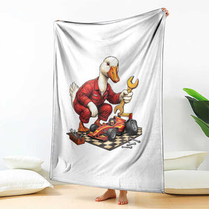 Funny Duck Mechanic Race Car Pit Crew Throw Blanket Motorsports Enthusiast Auto Repair