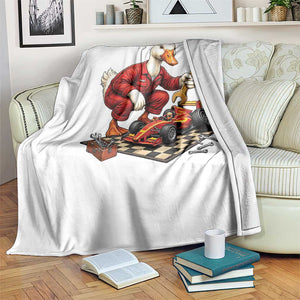 Funny Duck Mechanic Race Car Pit Crew Throw Blanket Motorsports Enthusiast Auto Repair