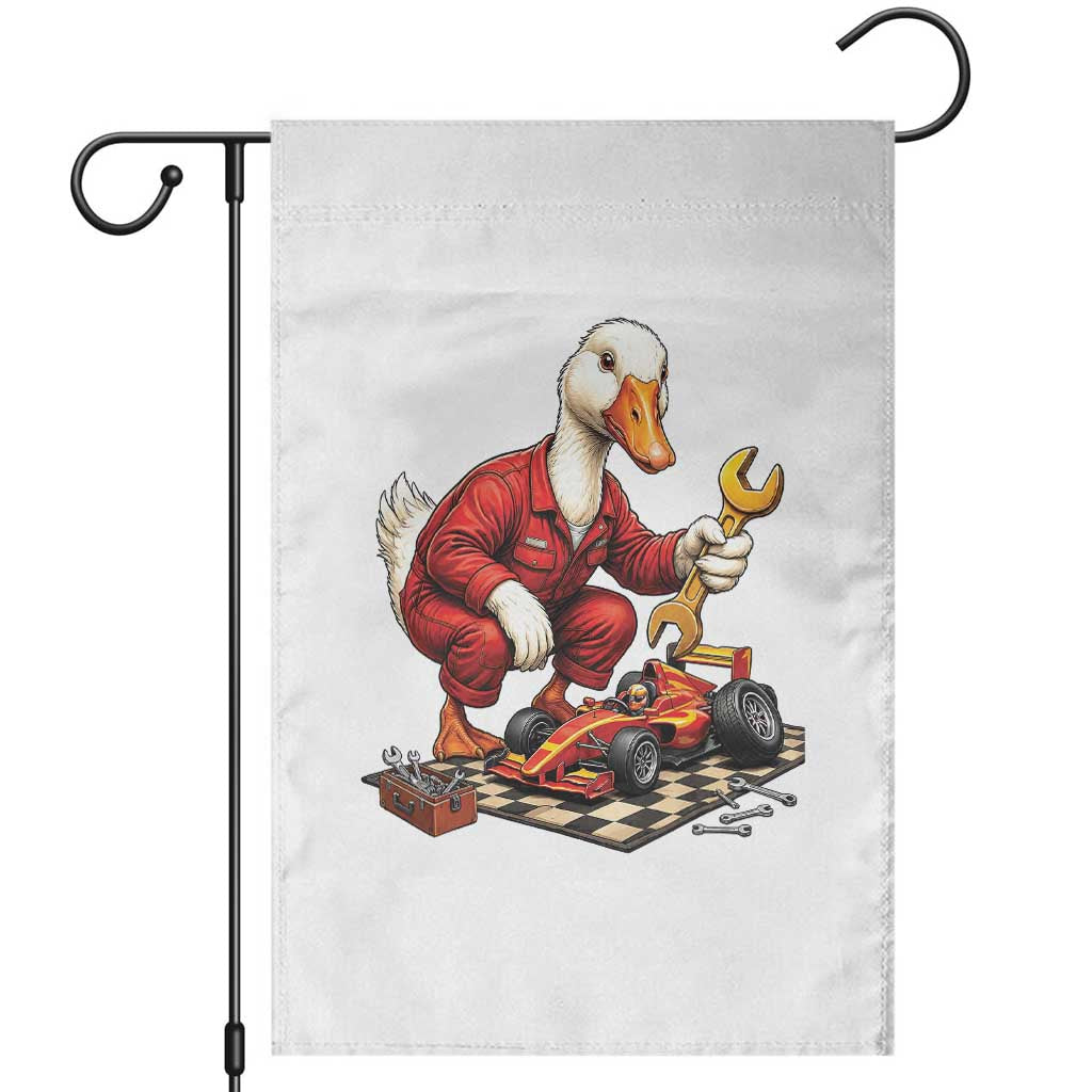 Funny Duck Mechanic Race Car Pit Crew Garden Flag Motorsports Enthusiast Auto Repair TS02 White Print Your Wear