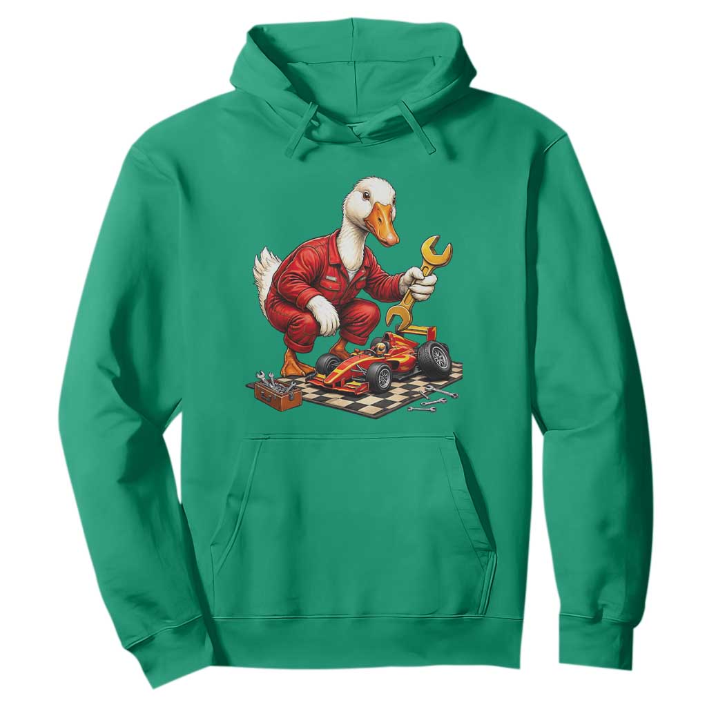Funny Duck Mechanic Race Car Pit Crew Hoodie Motorsports Enthusiast Auto Repair