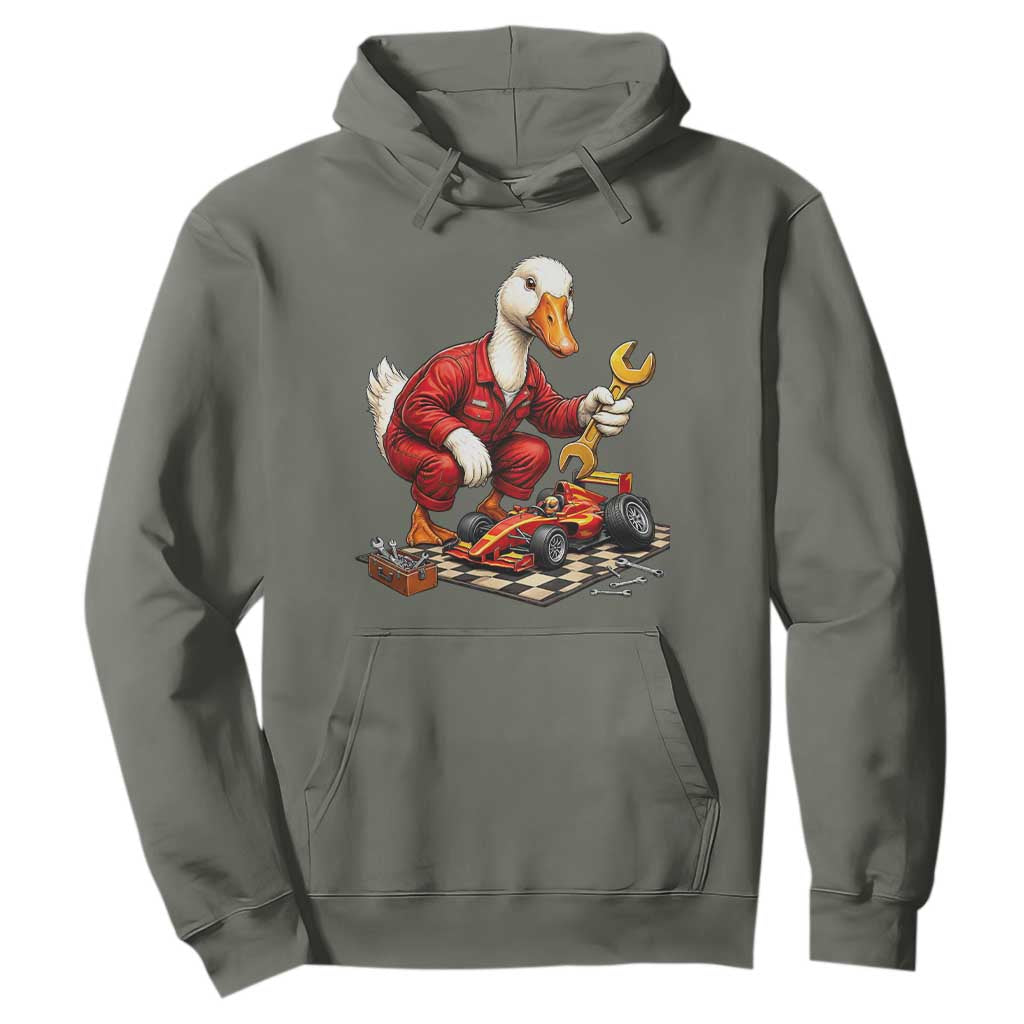 Funny Duck Mechanic Race Car Pit Crew Hoodie Motorsports Enthusiast Auto Repair