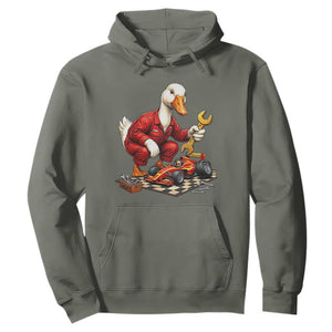Funny Duck Mechanic Race Car Pit Crew Hoodie Motorsports Enthusiast Auto Repair