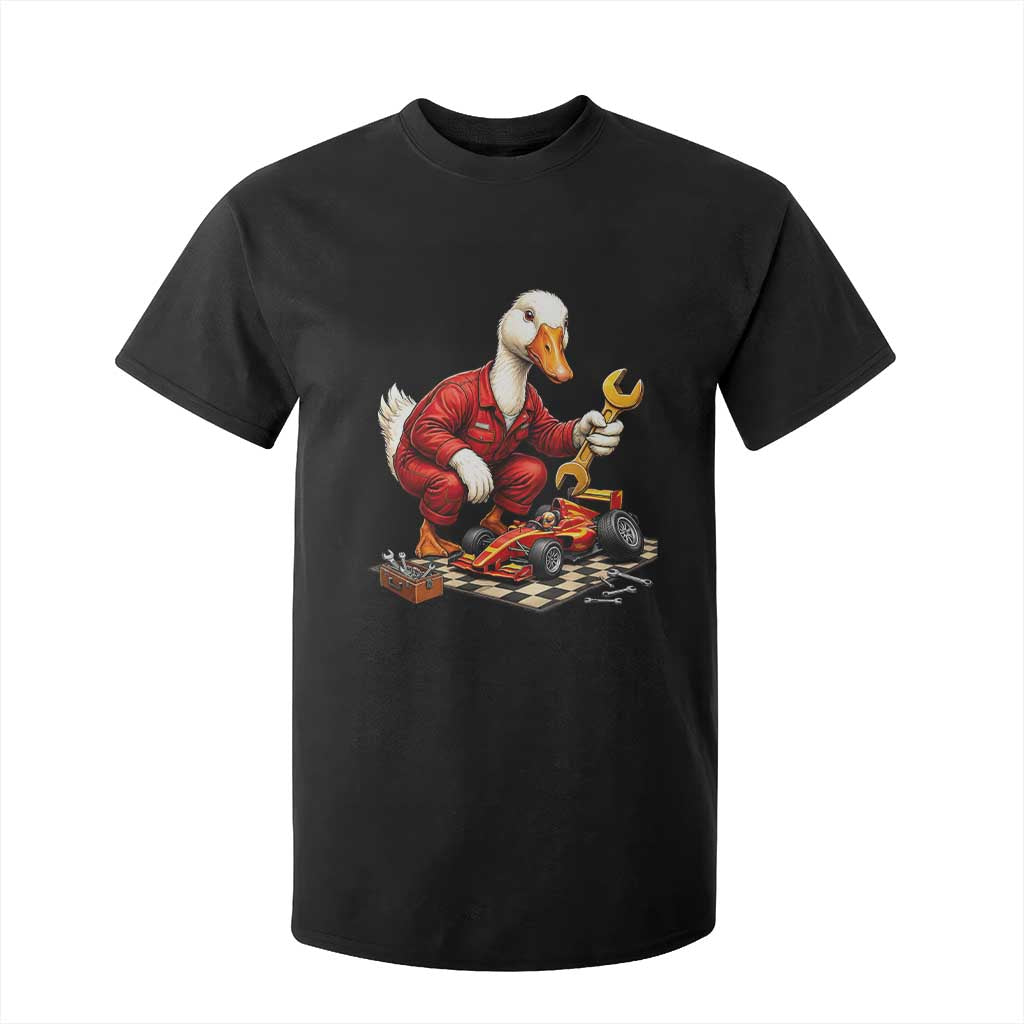 Funny Duck Mechanic Race Car Pit Crew T Shirt For Kid Motorsports Enthusiast Auto Repair