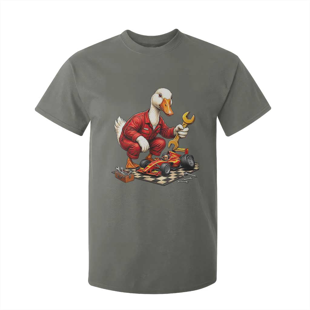Funny Duck Mechanic Race Car Pit Crew T Shirt For Kid Motorsports Enthusiast Auto Repair