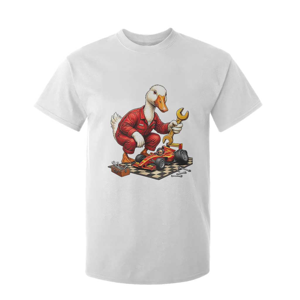 Funny Duck Mechanic Race Car Pit Crew T Shirt For Kid Motorsports Enthusiast Auto Repair
