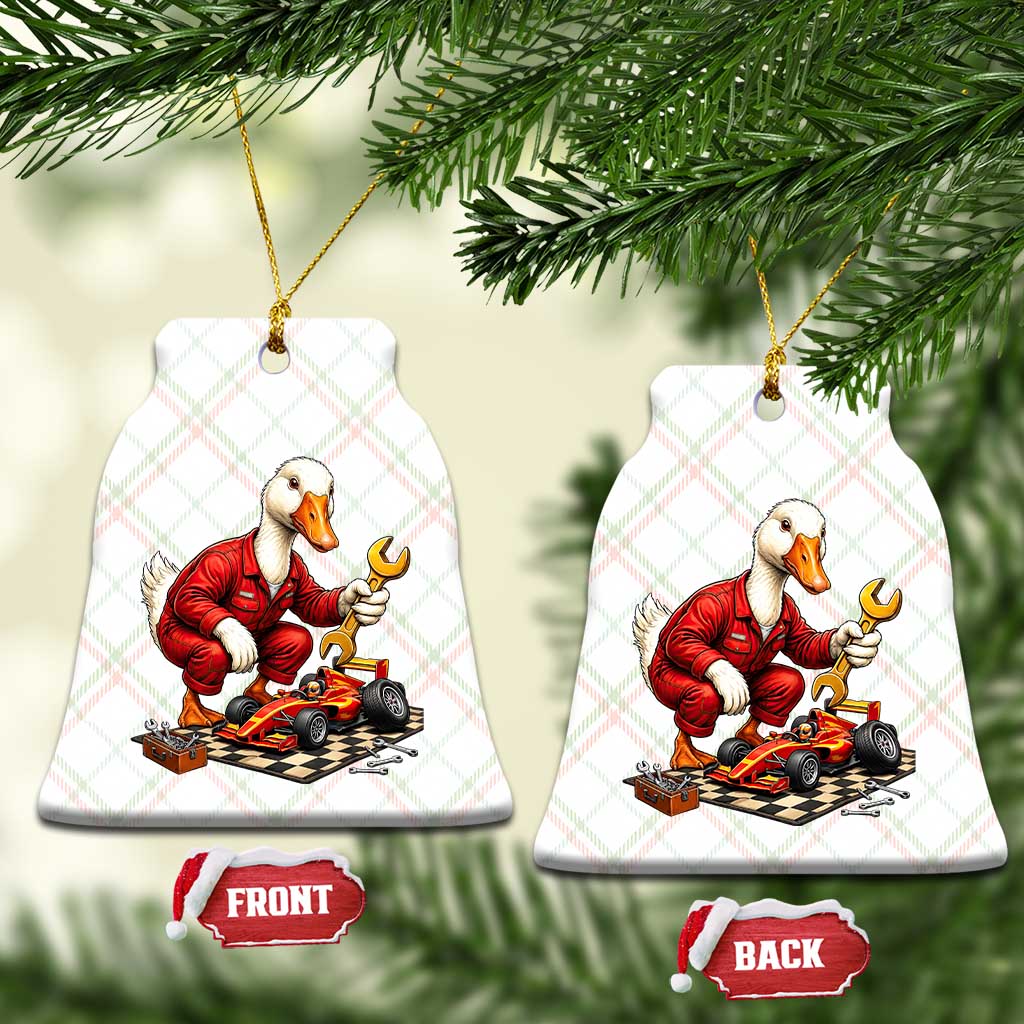 Funny Duck Mechanic Race Car Pit Crew Ceramic Ornament Motorsports Enthusiast Auto Repair