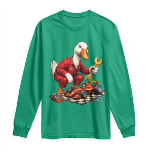Funny Duck Mechanic Race Car Pit Crew Long Sleeve Shirt Motorsports Enthusiast Auto Repair