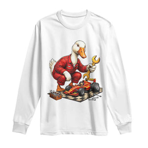 Funny Duck Mechanic Race Car Pit Crew Long Sleeve Shirt Motorsports Enthusiast Auto Repair
