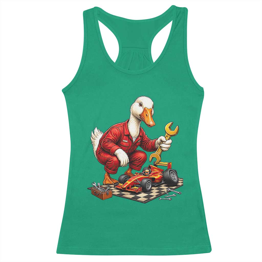 Funny Duck Mechanic Race Car Pit Crew Racerback Tank Top Motorsports Enthusiast Auto Repair