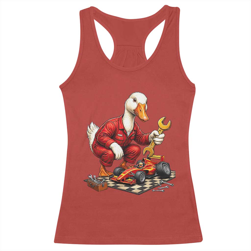 Funny Duck Mechanic Race Car Pit Crew Racerback Tank Top Motorsports Enthusiast Auto Repair