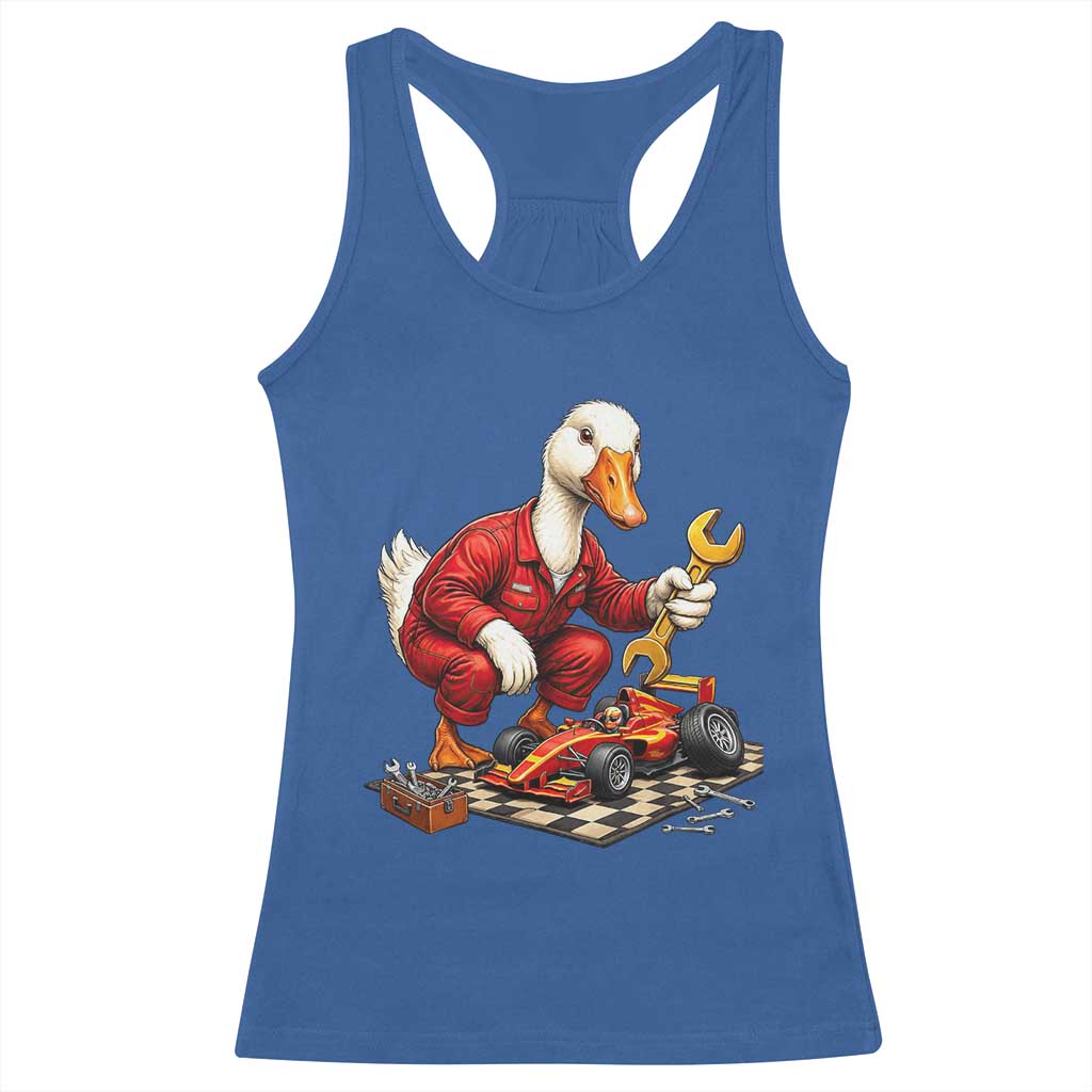 Funny Duck Mechanic Race Car Pit Crew Racerback Tank Top Motorsports Enthusiast Auto Repair