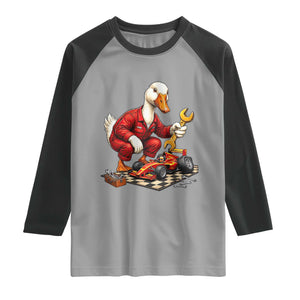 Funny Duck Mechanic Race Car Pit Crew Raglan Shirt Motorsports Enthusiast Auto Repair