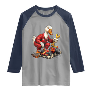 Funny Duck Mechanic Race Car Pit Crew Raglan Shirt Motorsports Enthusiast Auto Repair