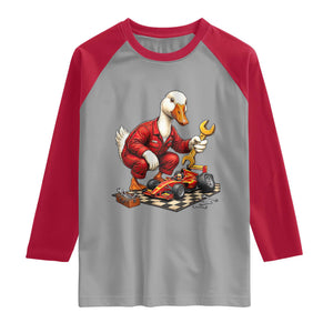 Funny Duck Mechanic Race Car Pit Crew Raglan Shirt Motorsports Enthusiast Auto Repair