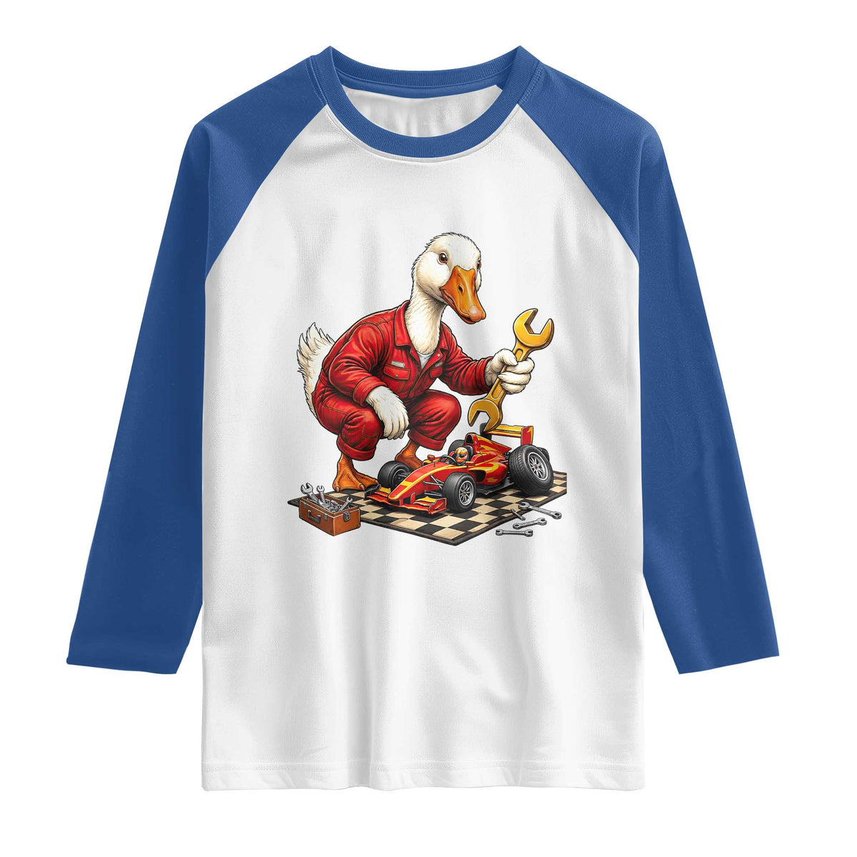 Funny Duck Mechanic Race Car Pit Crew Raglan Shirt Motorsports Enthusiast Auto Repair