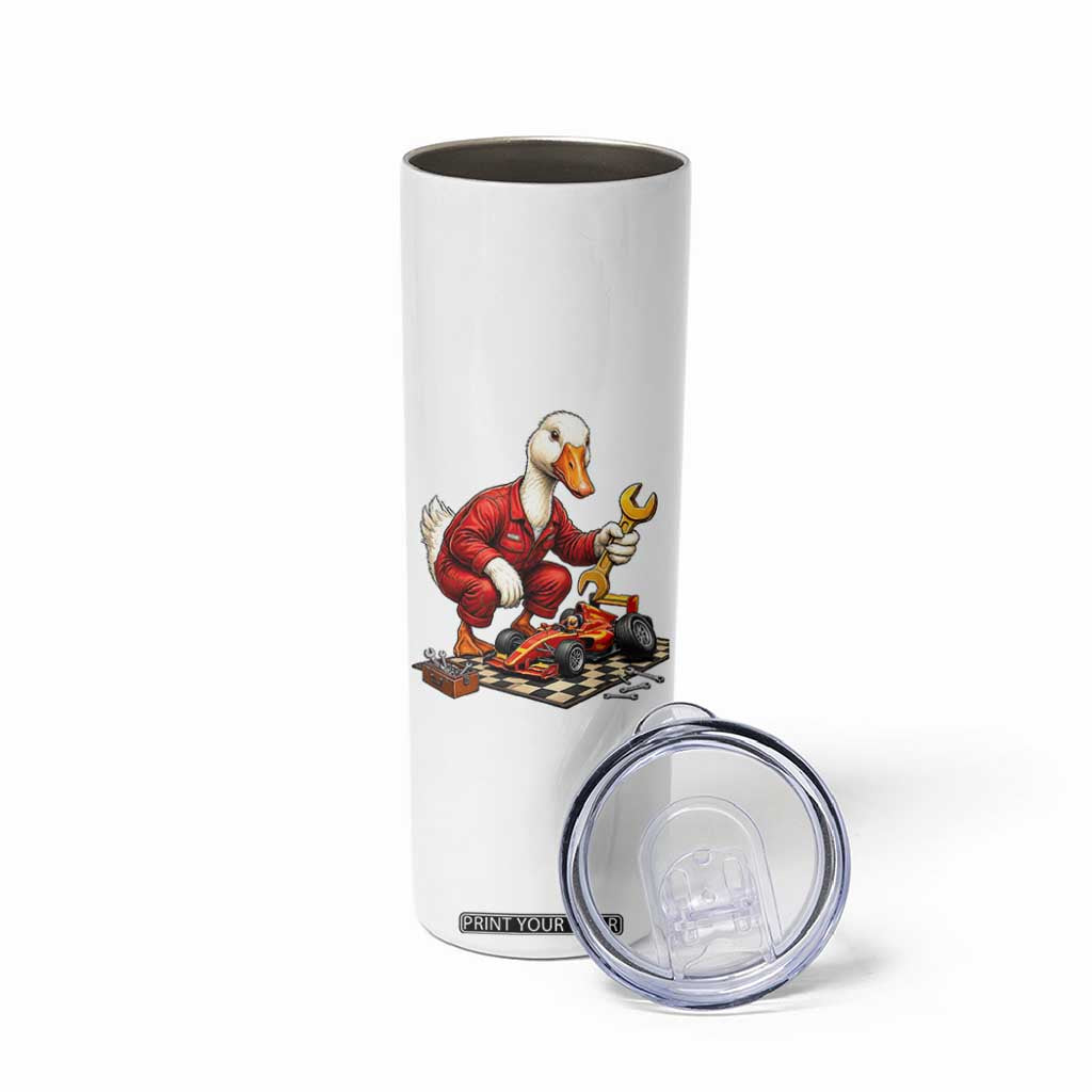Funny Duck Mechanic Race Car Pit Crew Skinny Tumbler Motorsports Enthusiast Auto Repair