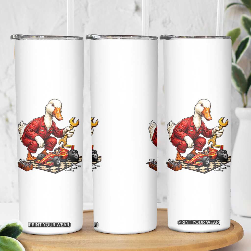 Funny Duck Mechanic Race Car Pit Crew Skinny Tumbler Motorsports Enthusiast Auto Repair