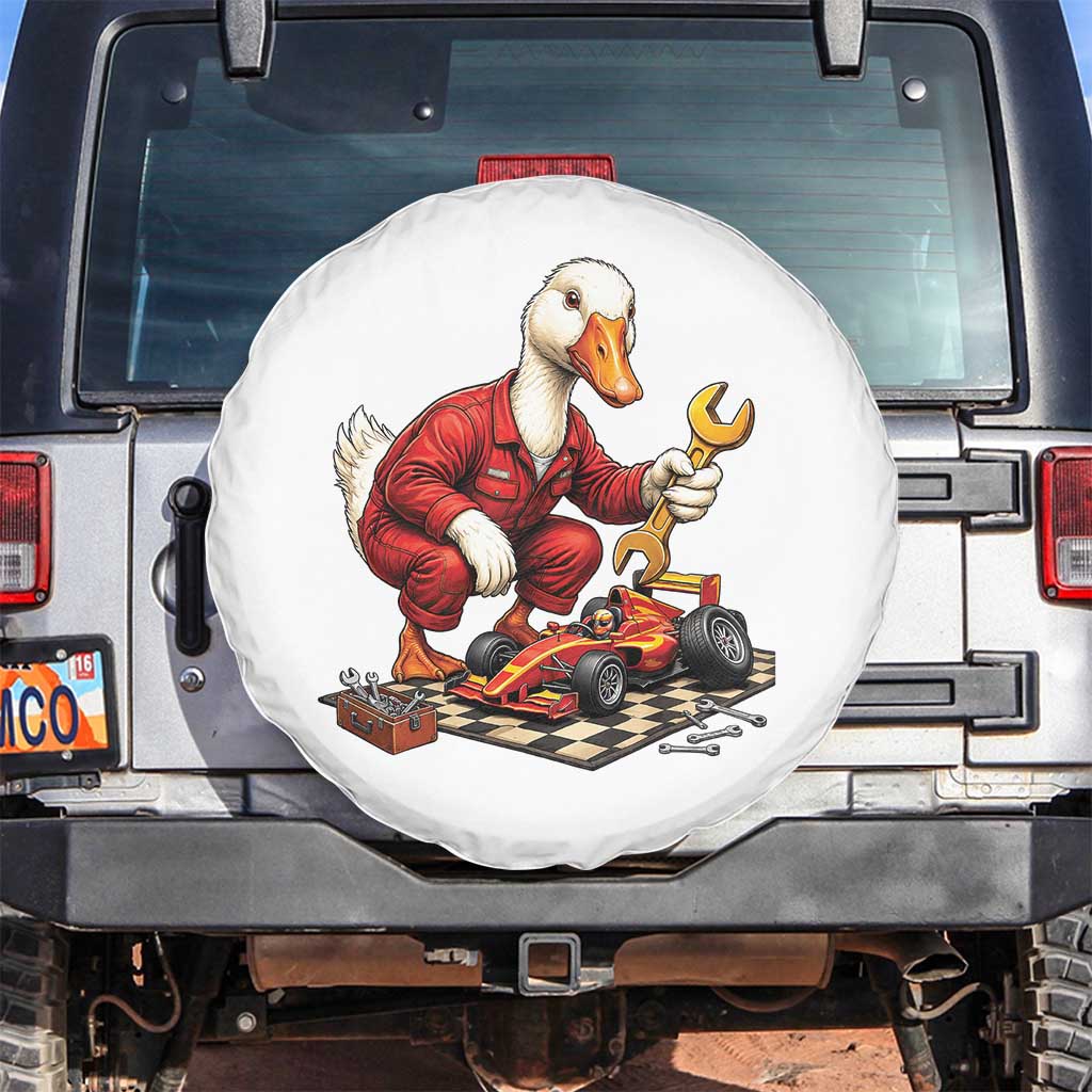 Funny Duck Mechanic Race Car Pit Crew Spare Tire Cover Motorsports Enthusiast Auto Repair TS02 No hole White Print Your Wear