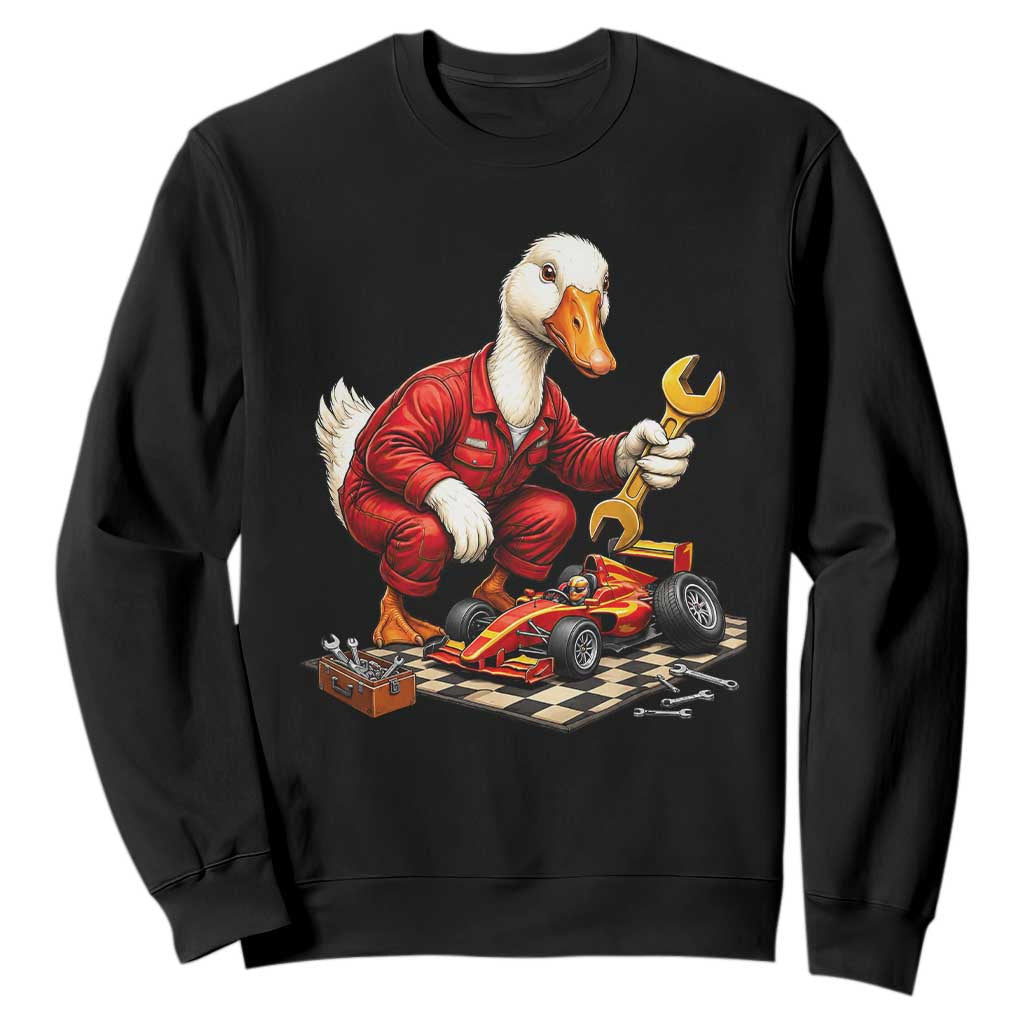 Funny Duck Mechanic Race Car Pit Crew Sweatshirt Motorsports Enthusiast Auto Repair