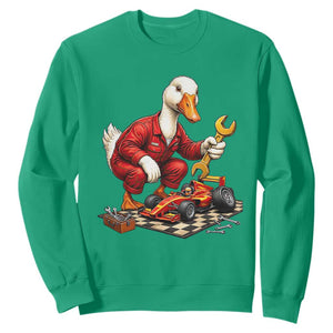 Funny Duck Mechanic Race Car Pit Crew Sweatshirt Motorsports Enthusiast Auto Repair