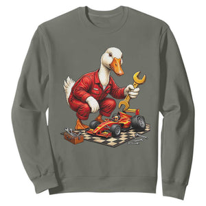 Funny Duck Mechanic Race Car Pit Crew Sweatshirt Motorsports Enthusiast Auto Repair