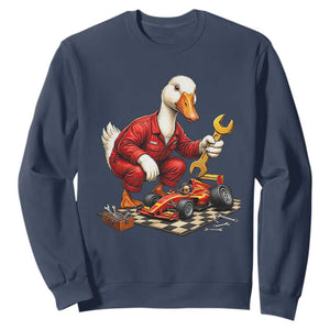 Funny Duck Mechanic Race Car Pit Crew Sweatshirt Motorsports Enthusiast Auto Repair