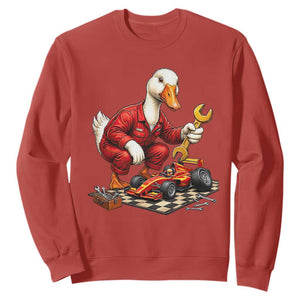 Funny Duck Mechanic Race Car Pit Crew Sweatshirt Motorsports Enthusiast Auto Repair