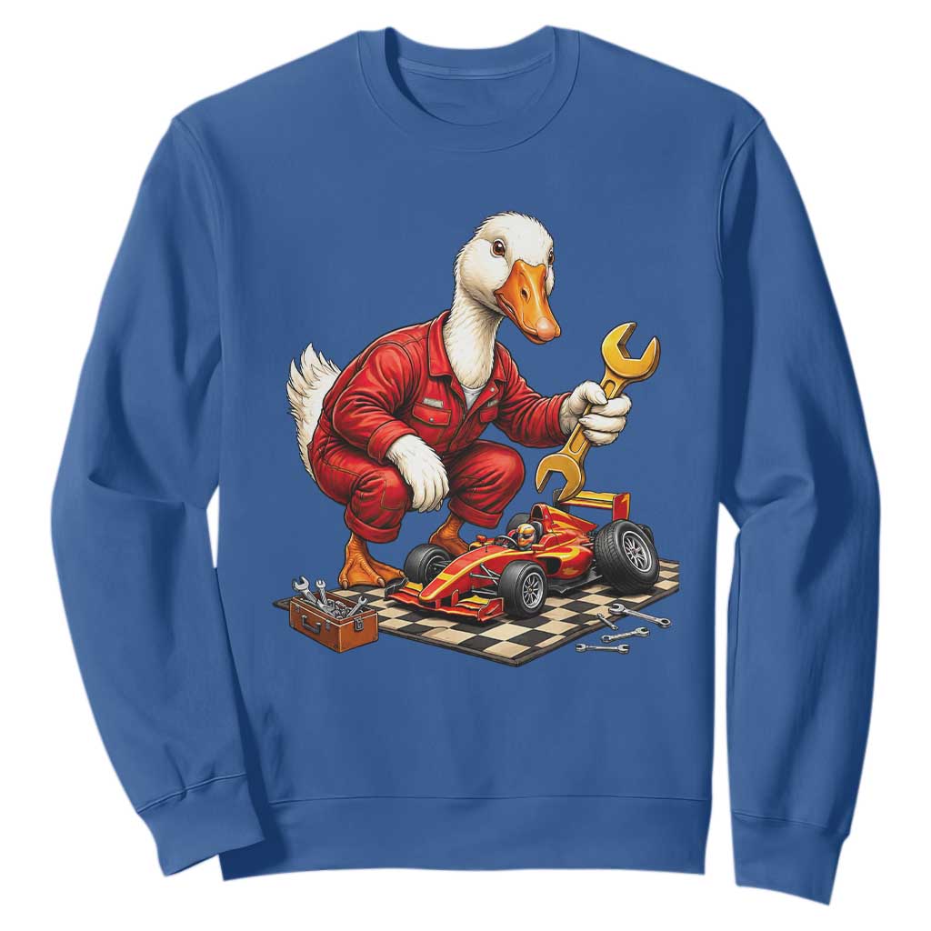 Funny Duck Mechanic Race Car Pit Crew Sweatshirt Motorsports Enthusiast Auto Repair