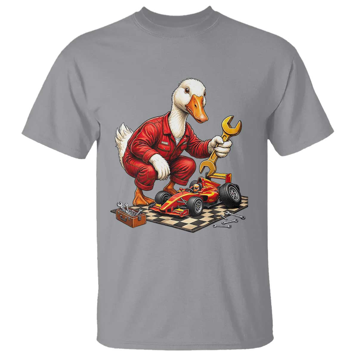 Funny Duck Mechanic Race Car Pit Crew T Shirt Motorsports Enthusiast Auto Repair