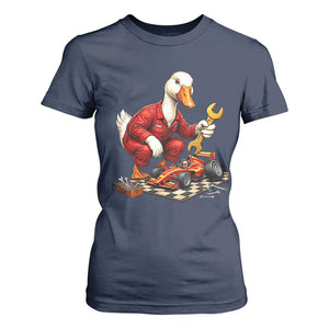 Funny Duck Mechanic Race Car Pit Crew T Shirt For Women Motorsports Enthusiast Auto Repair