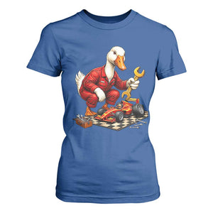Funny Duck Mechanic Race Car Pit Crew T Shirt For Women Motorsports Enthusiast Auto Repair