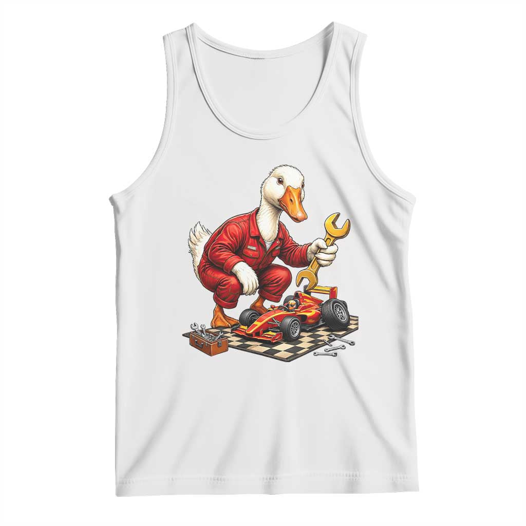 Funny Duck Mechanic Race Car Pit Crew Tank Top Motorsports Enthusiast Auto Repair TS02 White Print Your Wear